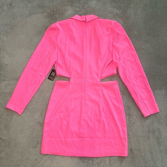 Express Blazer Mini Dress Women Size M Hot Pink Gum Pop Cut Out Glam Stretch NEW - Picture 3 of 12